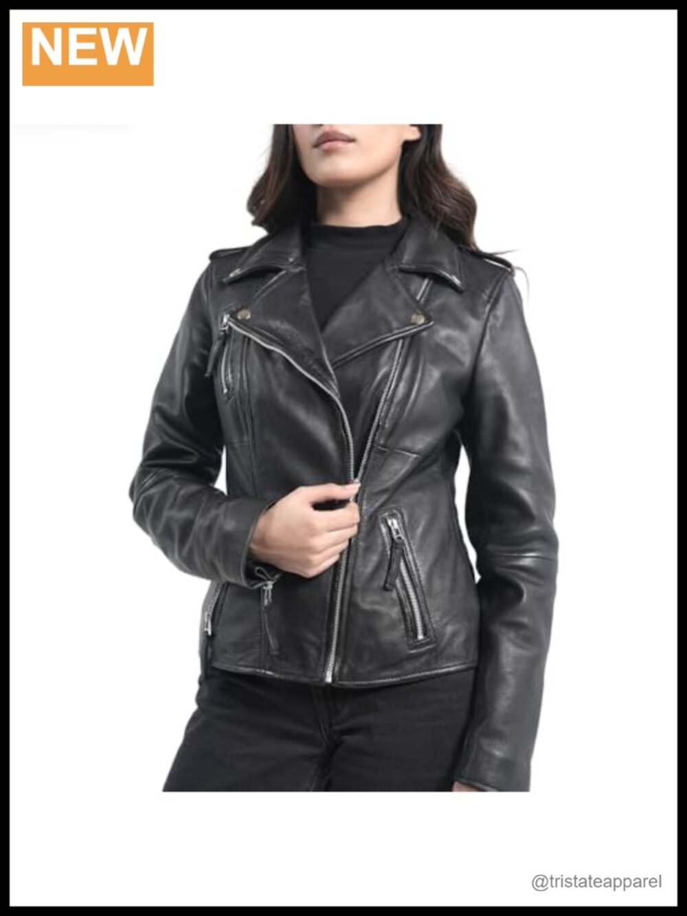 Genuine Lambskin Leather Motorcycle Jacket - Biker Moto Womens Real Leather